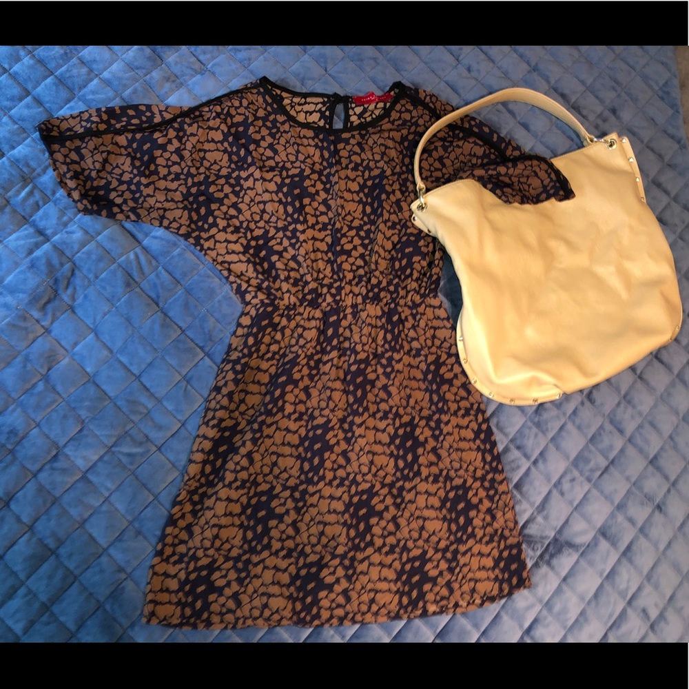 Brown and Navy Blue Print Dress